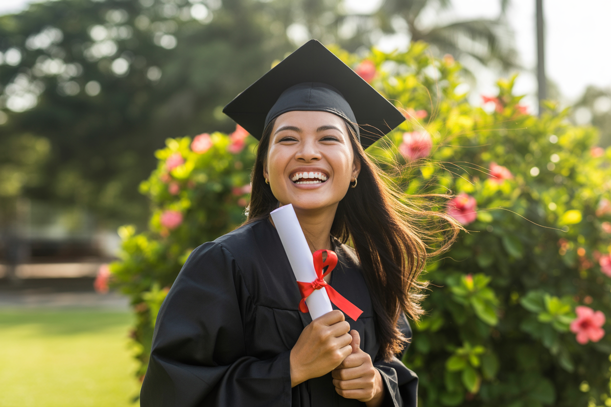 A student celebrating their graduation, funded by an education loan.
