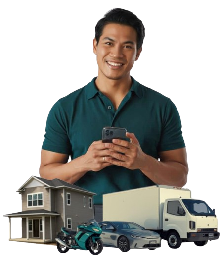 Man holding a phone showing loan options